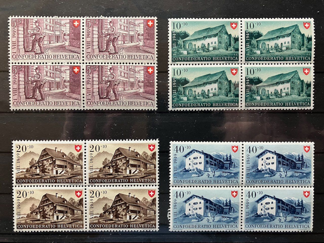 Alle Briefmarken: Pro Patria 1947-49 Viererblöcke postfrisch – Gebraucht aus Nesslau von zueri6 7
