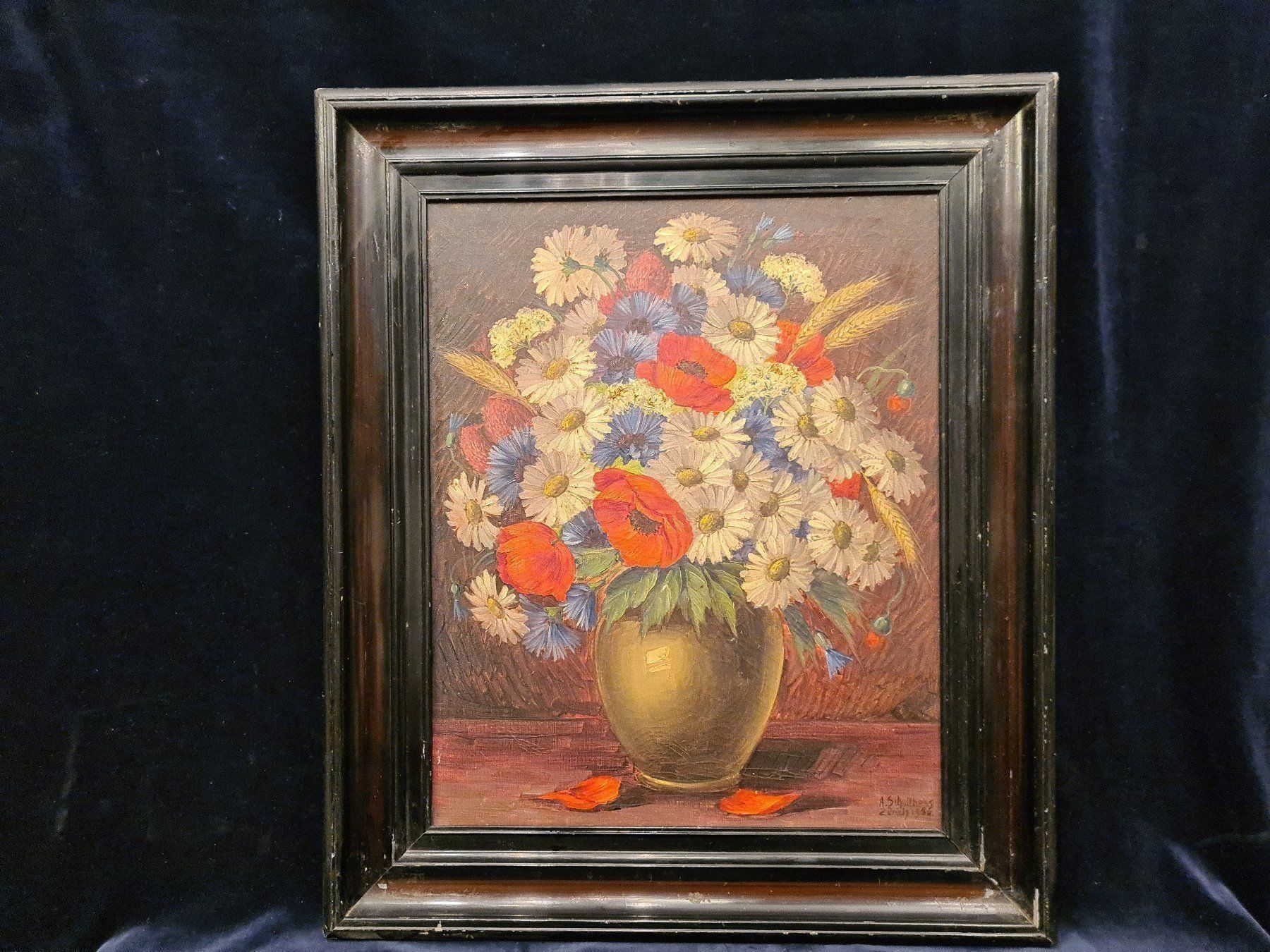 Gemälde: Blumenstrauss mit Mohn Schulthess 1956 – Gebraucht aus Zürich von mobilix