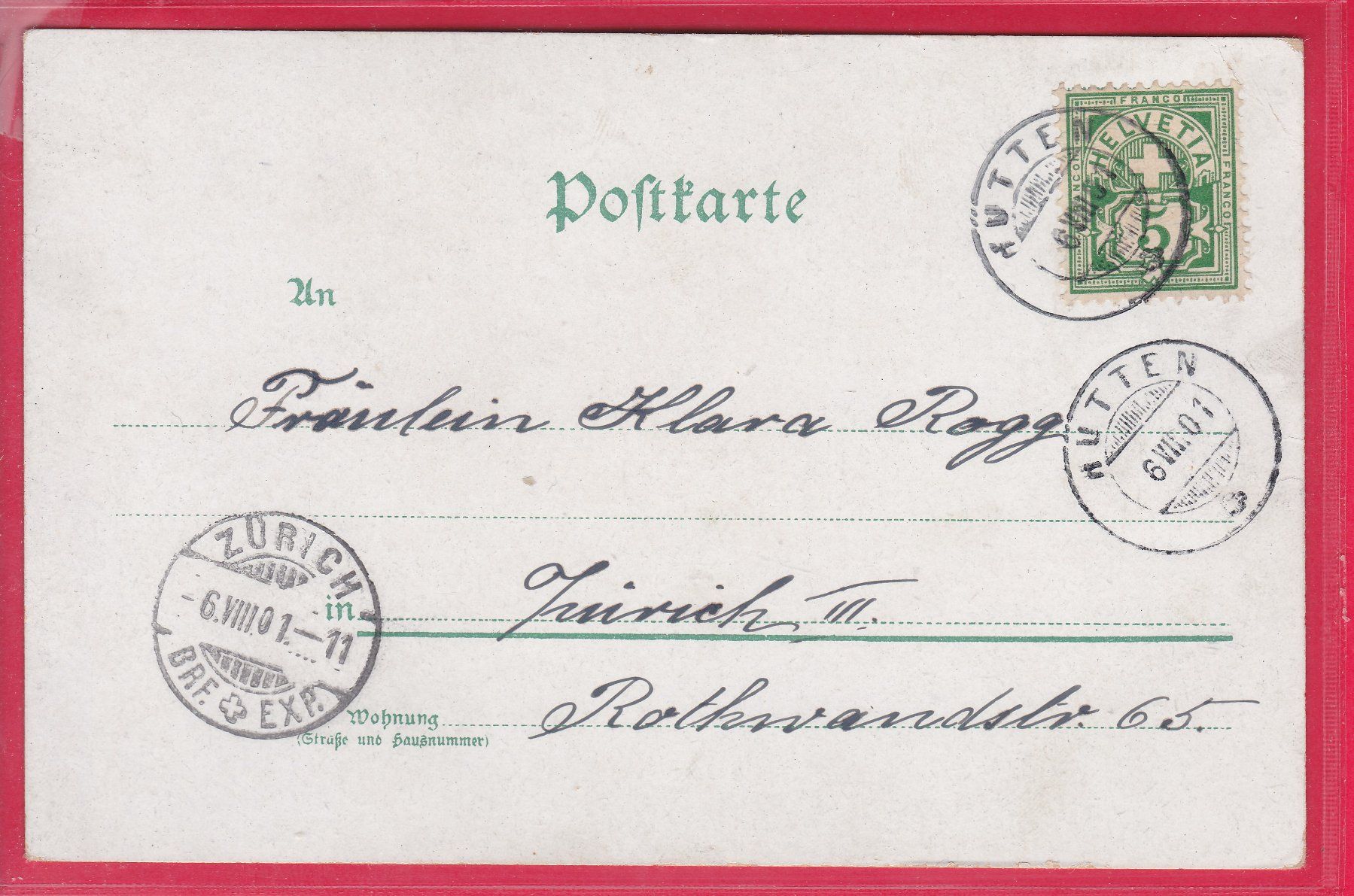 Cartoline postali: GRUSS AUS ......HÜTTEN, 6.8.1901 – Usato da Oberrieden venduto da Gebirgsstelze 1