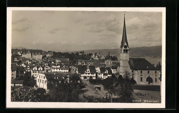Cartoline postali: Wädenswil, Teilansicht mit Kirche aus d – Usato da Berlin venduto da bartko-reher