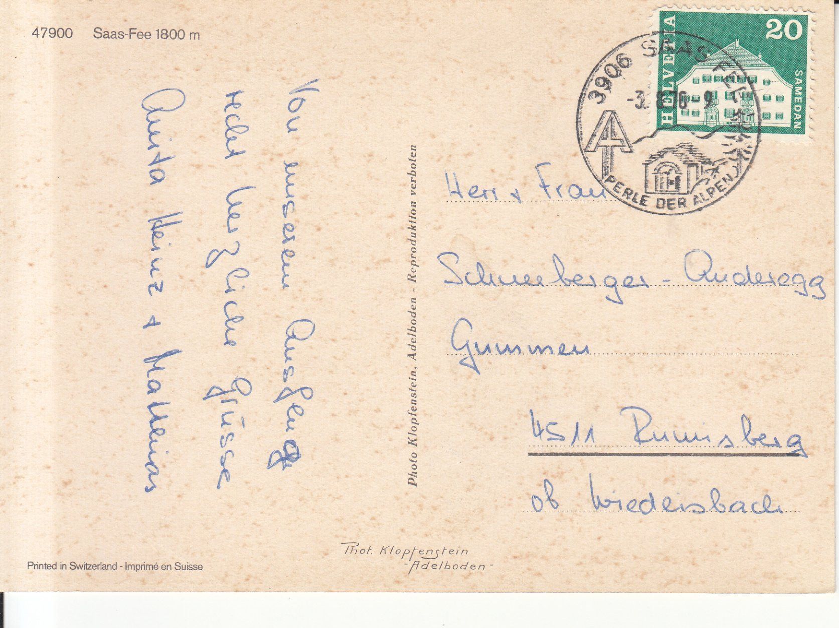 Cartoline postali: Saas Fee 1976 – Usato da Bürglen TG venduto da StampGraf 1