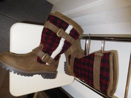 Lässige warme Stiefeletten Gr.36 Echt Leder Strick NEU braun