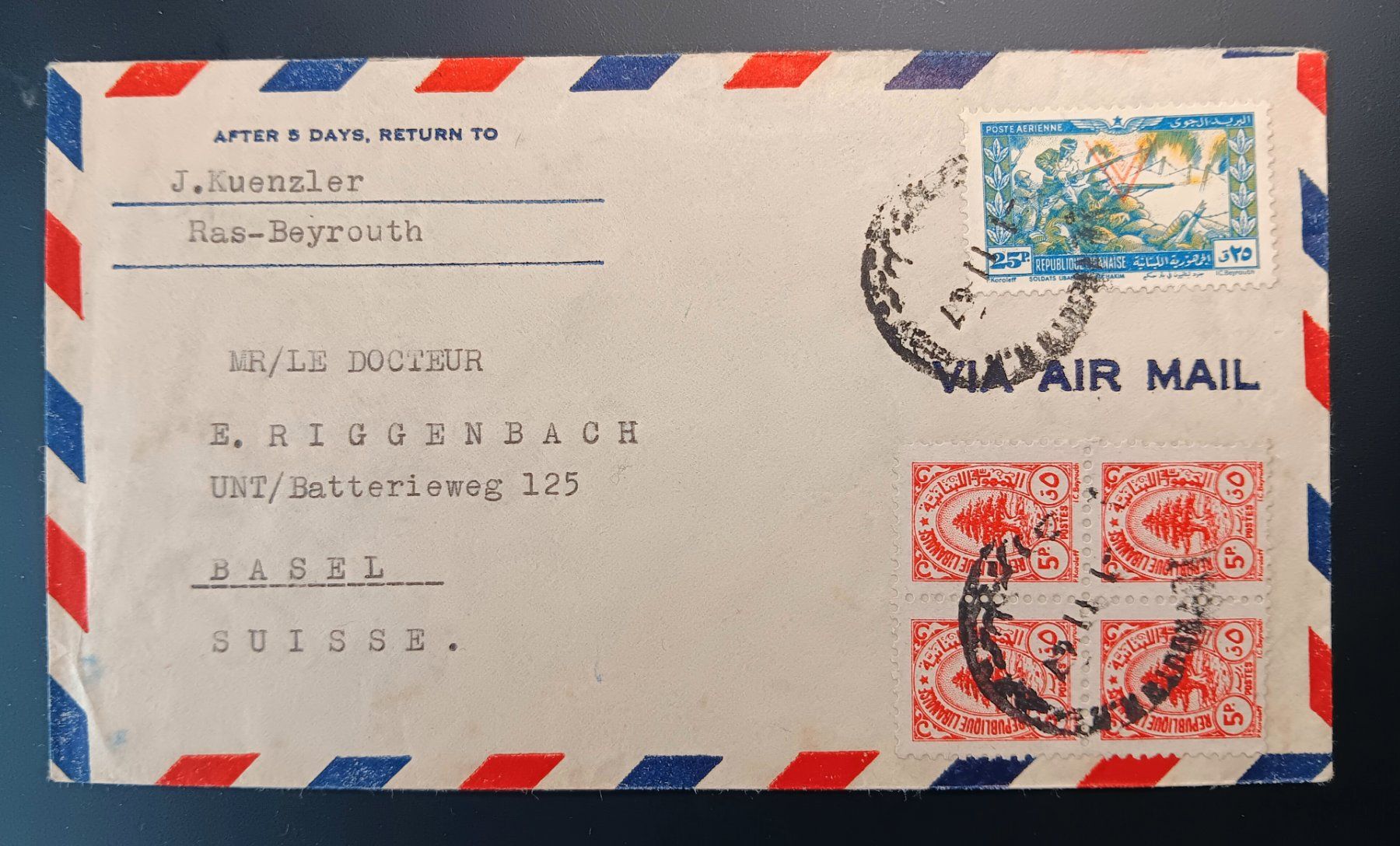Tutti i francobolli: LIBANON Flugbrief nach Basel – Usato da Holderbank AG venduto da DINOS-PHILA