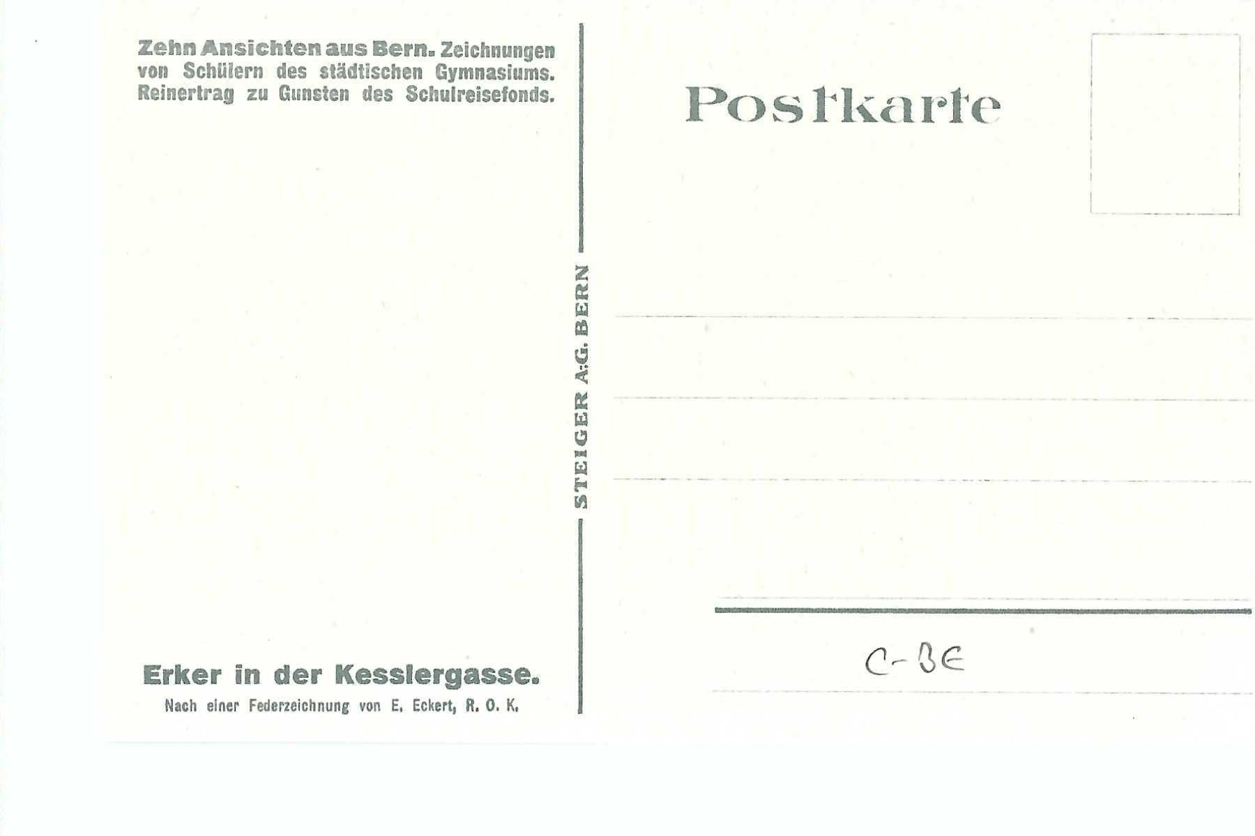 Cartoline postali: Bern Erker in der Kesslerrasse, Federzeichnung E. Eckert – Usato da Thun venduto da 44wart 1