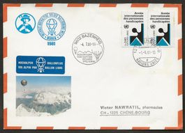 Ballon 1981 Schweiz Mürren NATIONS UNIES Luftpost