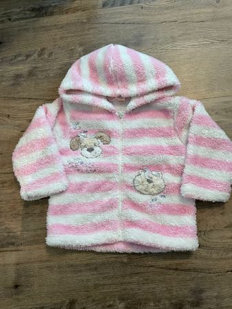 Fleecejacke,Gr.80,gestreift,rosa-weiss,Kapuze,Top Zustand!