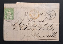 Strubel 26G auf Faltbrief Yverdon nach Marseille, Oct 1862