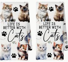 2 SÜSSE KÄTZLI KÜCHEN/HANDTÜCHER *LIFE IST BETTER WITH CATS*