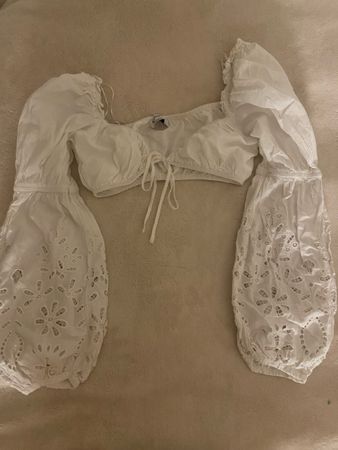 Crop top blanc Bershka, dentelle, M