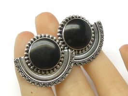Vintage Ohrringe Ohrstecker Silber 800 + MP Onyx Imitat