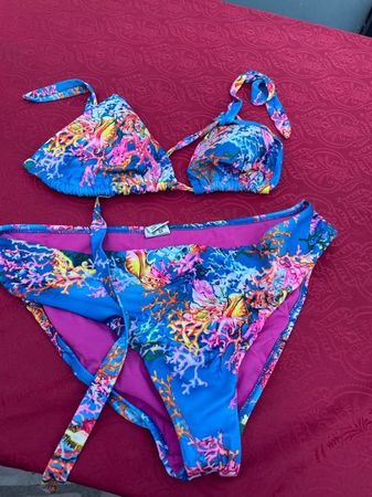 Damen Bikini Anna B (44)  blau mit Korallen