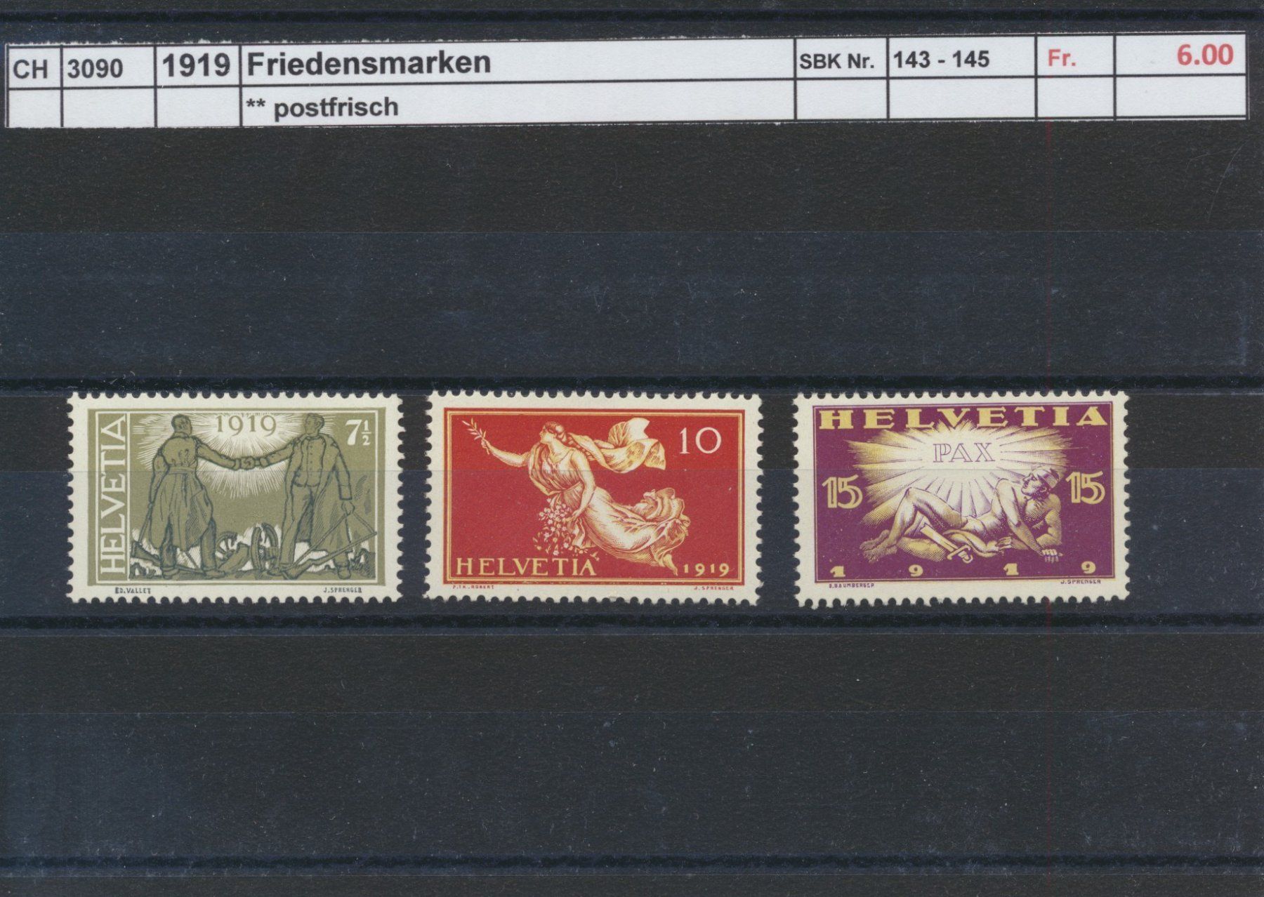 Alle Briefmarken: 1919 Friedensmarken, ** postfrisch – Neu (gemäss Beschreibung) aus Winterthur von Zupogeru