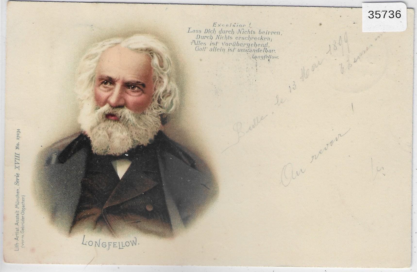 Cartoline postali: Dichter Henry Wadsworth Longfellow - Litho – Usato da Ettingen venduto da Kartenplanet