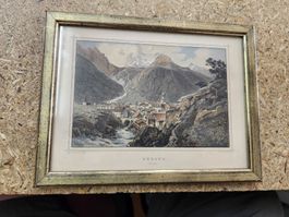 Bergün mit Umgebung kolorierter Stahlstich um 1865