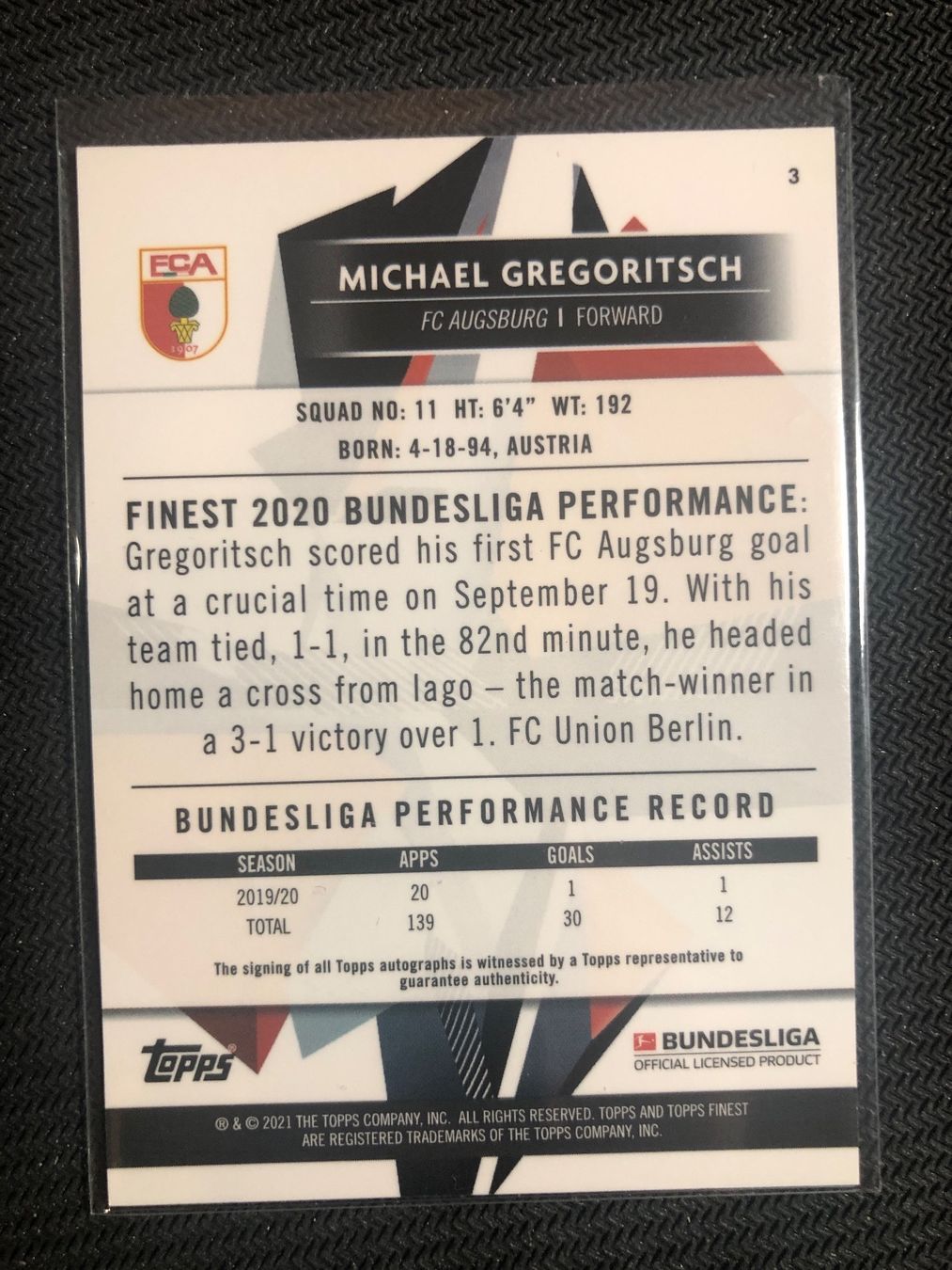 Topps Carte collezionabili: Topps Finest Michael Gregoritsch Autogramm – Usato da Wangenried venduto da Garagara 1