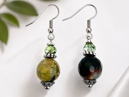 Achat u. Kristall Ohrringe neu Handmade versilbert Grün Blau