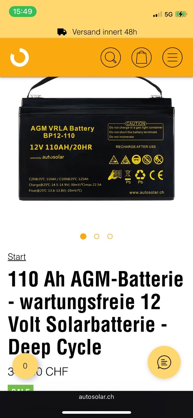 Batterie: AGM Autobatterie / 110 AH – Usato da Bern venduto da Hippiekuss 3