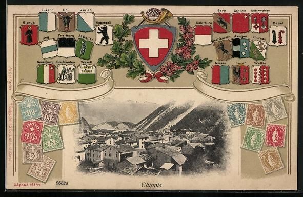 Cartoline postali: Präge-AK Chippis, Ortsansicht im Passep – Usato da Berlin venduto da bartko-reher