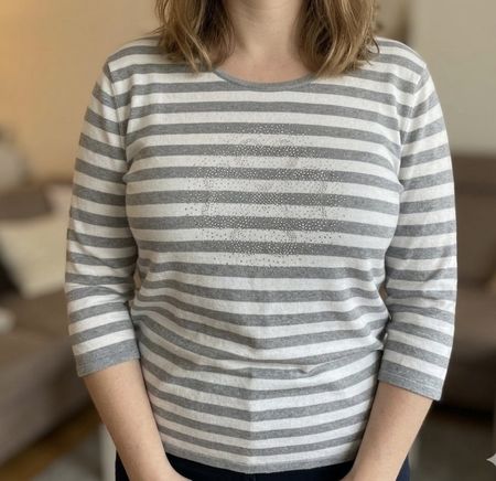 Gerry Weber Edition Damen Pullover Gr. L Grau/Weiss gestreif