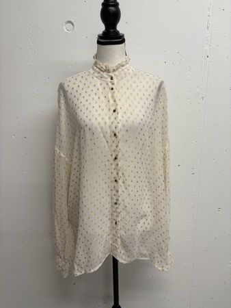 Mos Mosh Bluse Gr. M Viskose weiss gold Rüschen Stehkragen