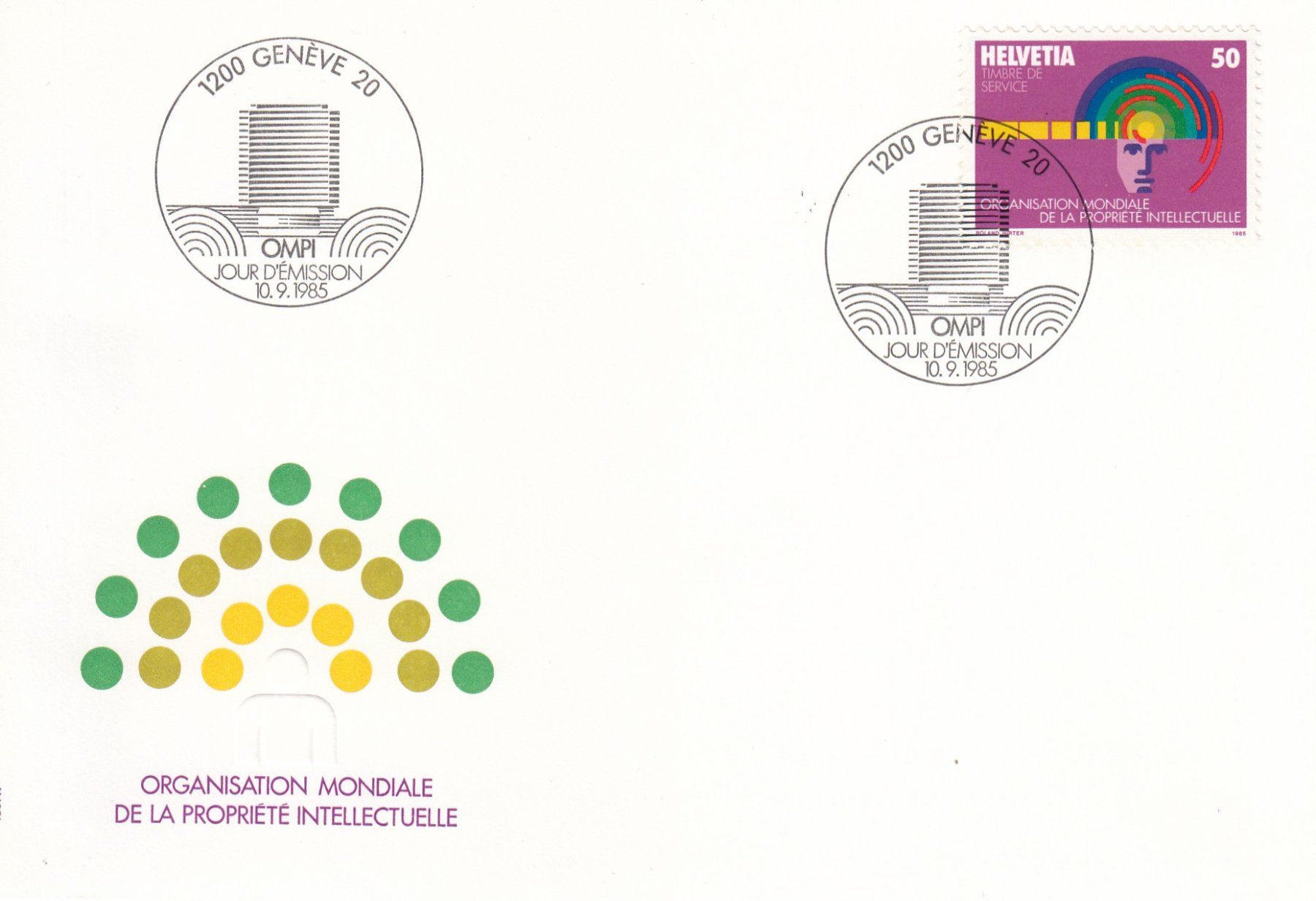 Tutti i francobolli: OMPI 1985 Weltorganisation geistiges Eigentum 2 FDC Genf – Usato da Spreitenbach venduto da Mustang_1105 1