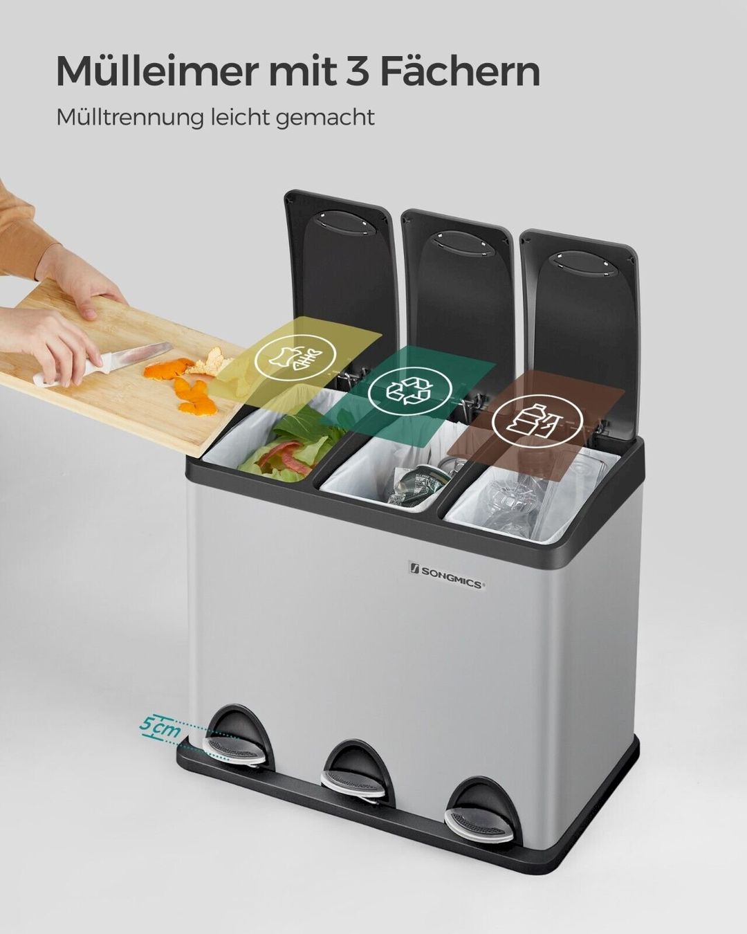 Altro per la casa: SONGMICS Mülltrennsystem 3 x 8 Liter – Nuovo e nell'imballaggio originale da Bottighofen venduto da zaap 5