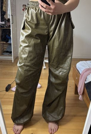 Trendy Olive Green Faux Leather Pants