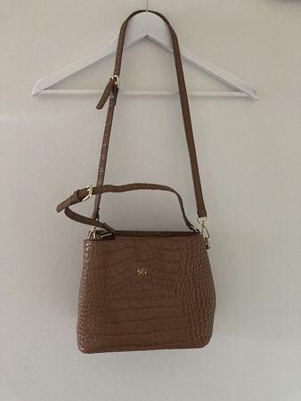 Handtasche Kroko braun mit Schultergurt 