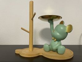 Dekorativer Schlüssel- & Schmuckhalter mit Teddy – Grün/Gold