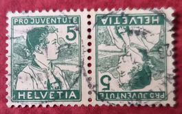 Paire timbres Pro Juventute 5ct avec erreur inversion