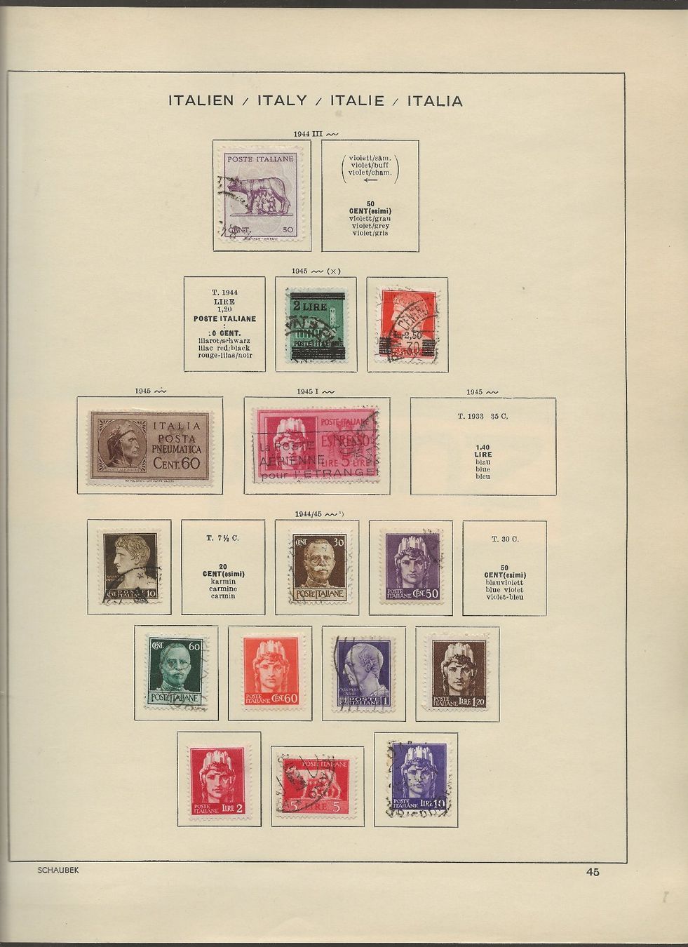 Alle Briefmarken: Marken Italien 1938 bis 1947 – Gebraucht aus Au ZH von xelagreb01 6