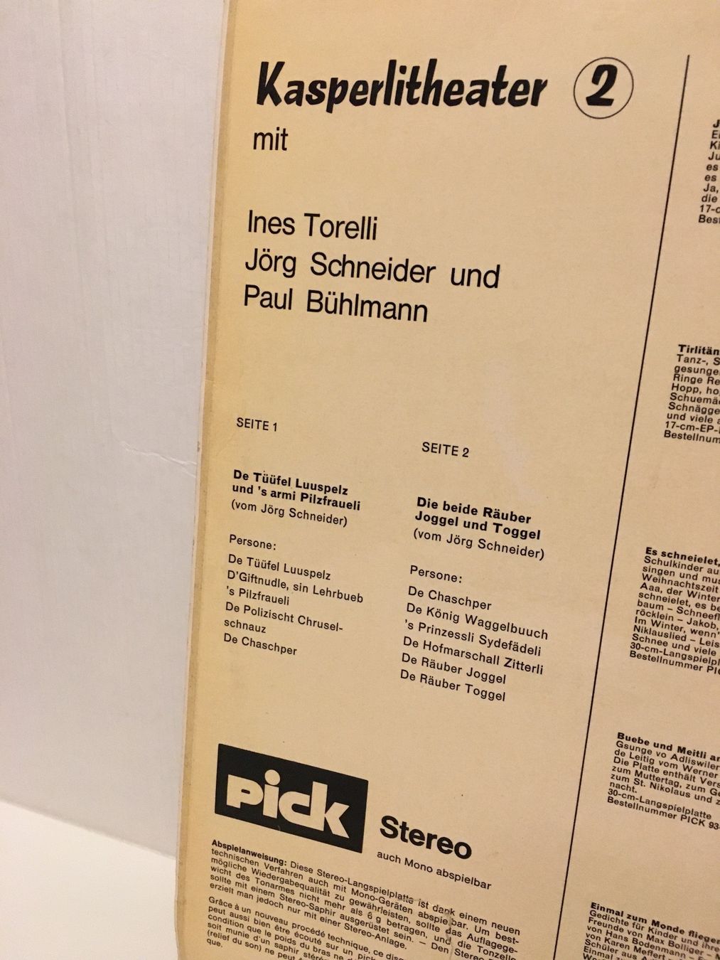 Dischi in vinile: Schallplatte - Kasperlitheater Nr. 2 - Pick - 1968 – Usato da Andwil SG venduto da Rainboli 2