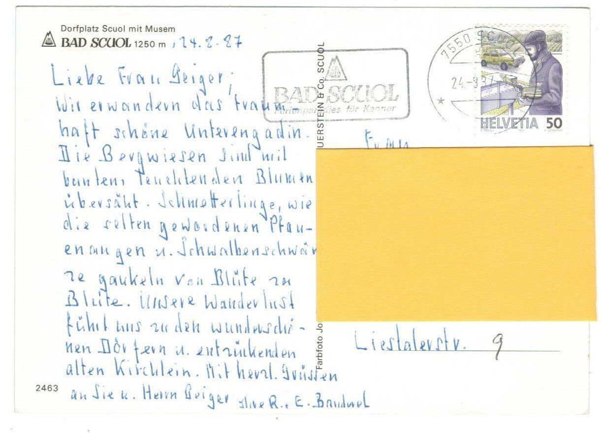 Cartoline postali: AK Dorfplatz Scuol Engadin 1987 – Usato da Zürich venduto da tol_b7c7 1