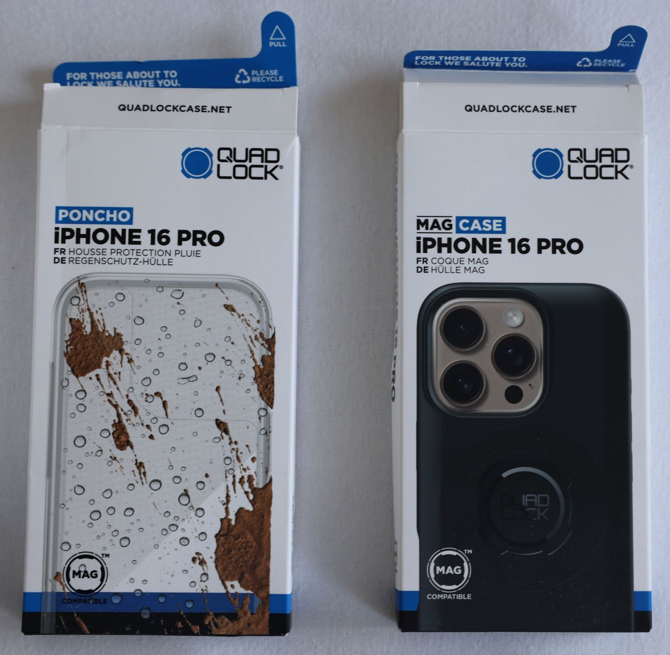 Quad Lock Cover & Protezioni schermo: Quad Lock Case und Regenhülle für iPhone 16 Pro – Usato da Zürich venduto da Buchholz01