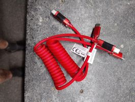 Ladekabel USB-C zu USB-C rot geflochten neu