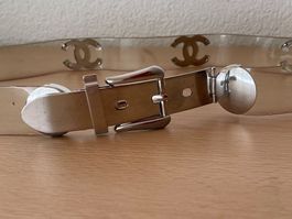 Schanel Stil 105x3.5cm/NP100CHF Metall Gürtel Transparent