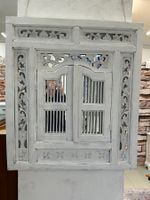 Wandspiegel Fenster Türli Holz Schnitzereien 89 x 79.5 vinta