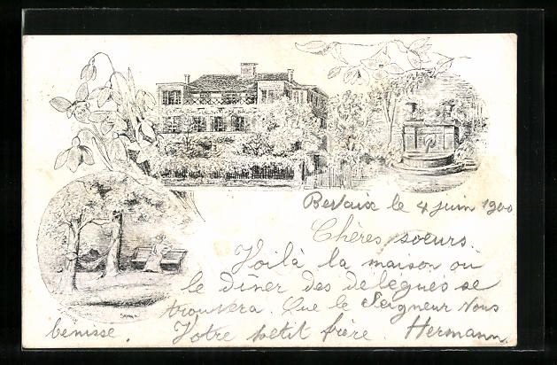 Cartoline postali: Bevaix, Gebäude, Brunnen, Parkpartie – Usato da Berlin venduto da bartko-reher