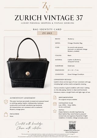 Burberry Schultertasche Schwarz Leder Canvas Guter Zustand