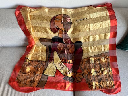 Picasso Scarf Abstract Portrait Silk Red Gold 