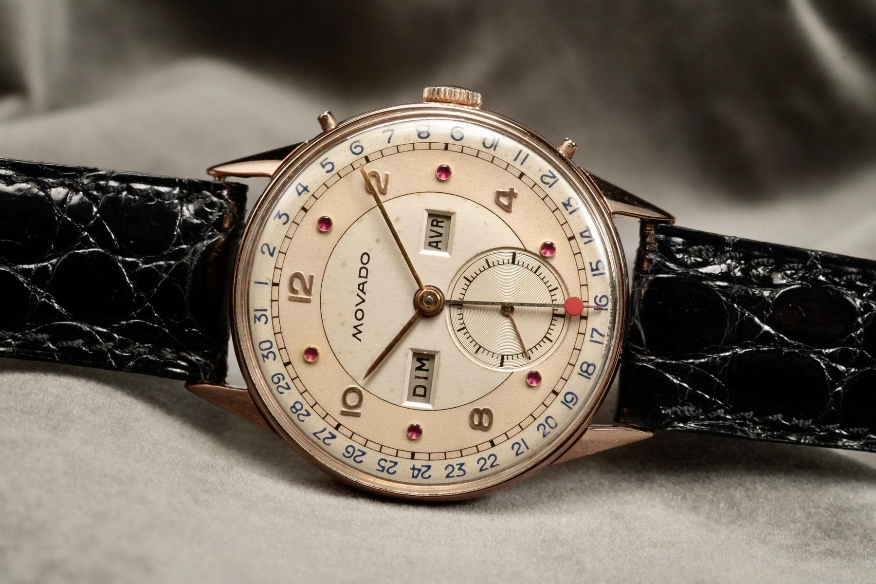 Movado Orologi: Movado Calendograf Original 18kt. Red Gold Ruby Dial – Usato da Morcote venduto da chronoservice 9
