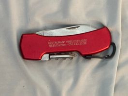Taschenmesser rot mit Werbeaufdruck guter Zustand