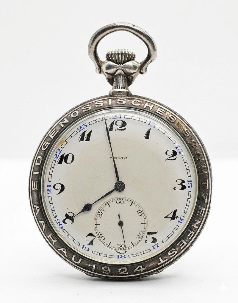 Zenith Uhren: Schützen Taschenuhr Silber ZENITH "1924" – Gebraucht aus Zug von urzeit