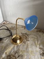 Tischlampe Messingflexarm blauer Schirm Metall Lampe