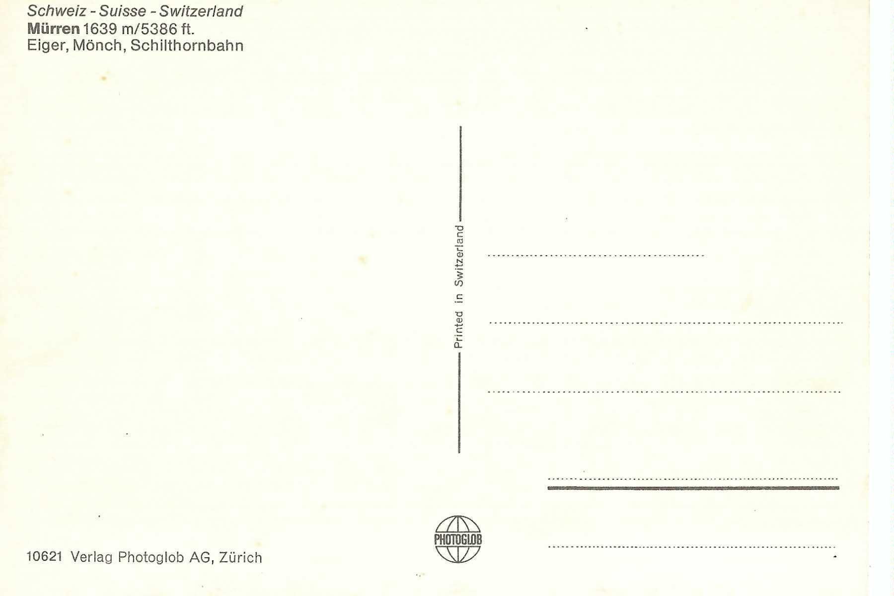 Cartoline postali: Mürren: Eiger Mönch Schilthornbahn, Luftseilbahnkabine – Usato da Thun venduto da 44wart 1