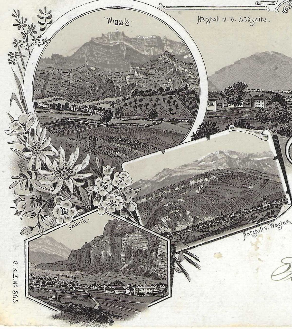 Cartoline postali: 5.X.1897 Litho/4-Bild Gruss aus Netstall – Usato da Zürich venduto da Hagliweg 1