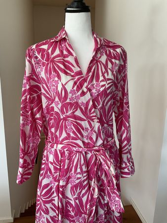 Sommerliches Wickelkleid, Gr. L, Pink/Weiss, Neu.