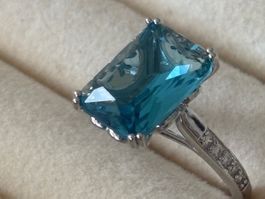 Luxus Elegante Gr.19/9 Ring Farbe: Silber /Turkis Zirkonia