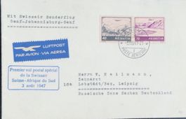 Swissair Erstflug 1947 Genf-Johannesburg Brief Luftpost