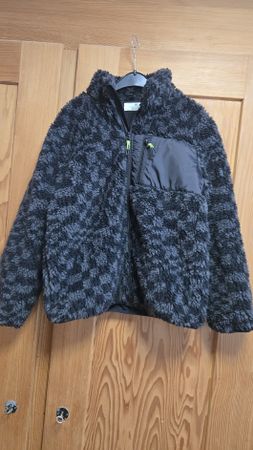 H&M Teddy Fleece Jacke grau schwarz Grösse 146/152